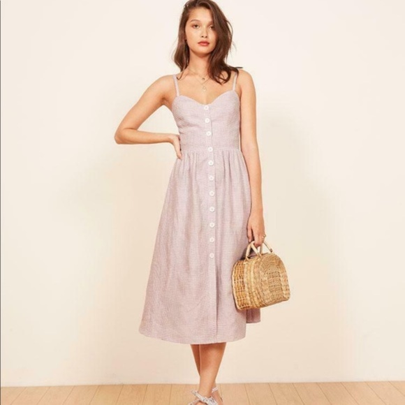 NWT Reformation Thelma Purple Gingham Linen Dress - Picture 2 of 8